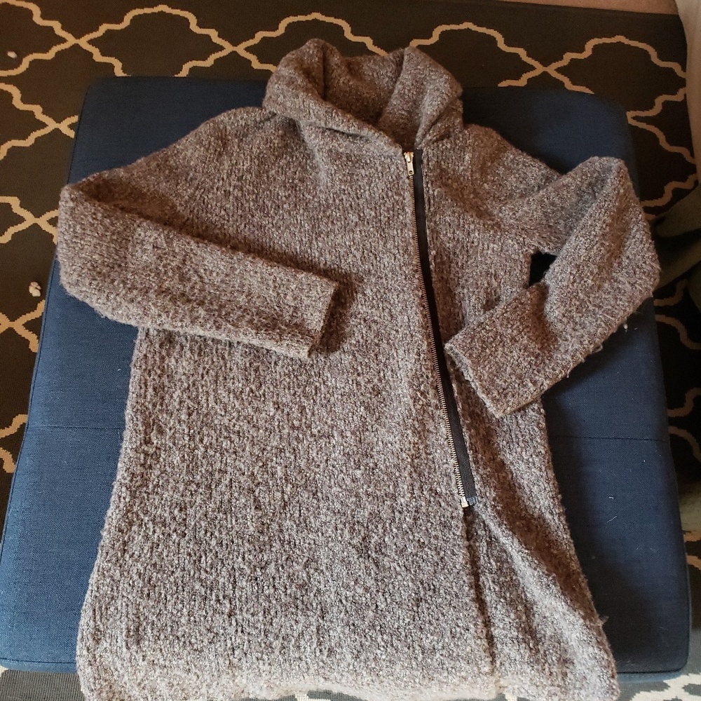 Grey Fuzzy H&M Side Zip Up Cardigan